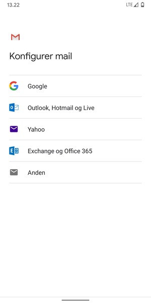 Vælg Exchange og Office 365