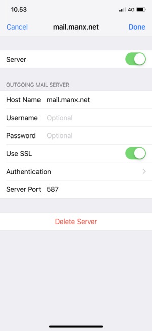 Enter Outgoing server address