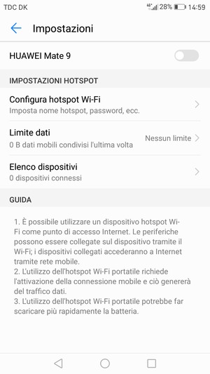 Seleziona Configura hotspot Wi-Fi