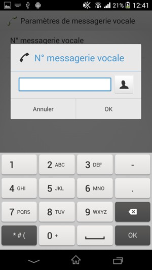 Saisissez le Nº messagerie vocale et sélectionnez OK