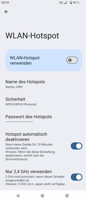 Wählen Sie Passwort des Hotspots