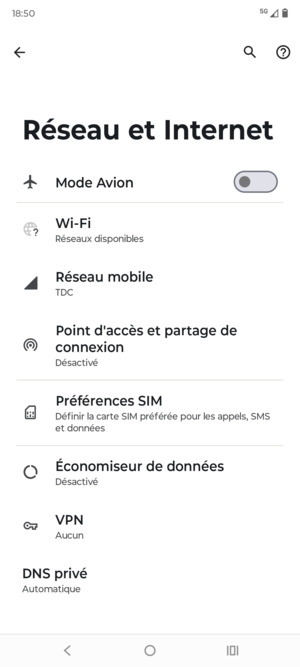 Sélectionnez Réseau mobile