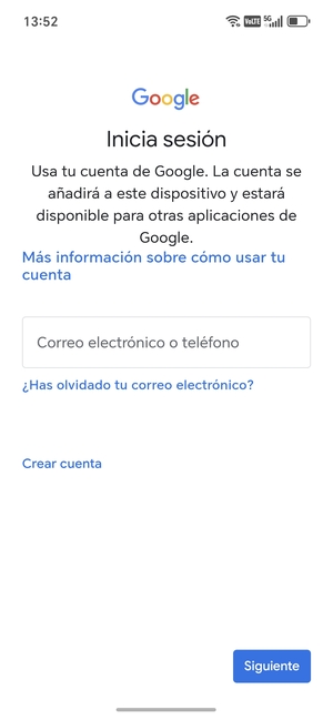 Introduzca su dirección de Gmail y seleccione Siguiente