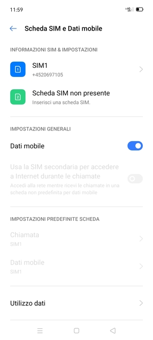Seleziona SIM1 o SIM2