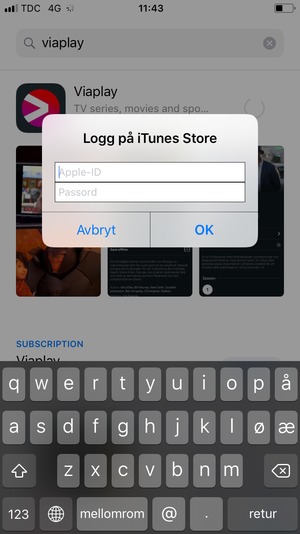 Skriv inn Apple ID brukernavn og passord og velg OK