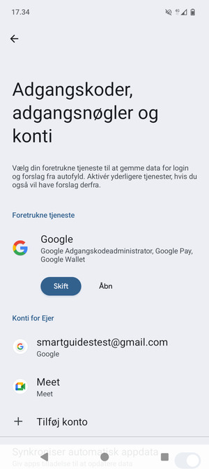 Vælg din Google konto