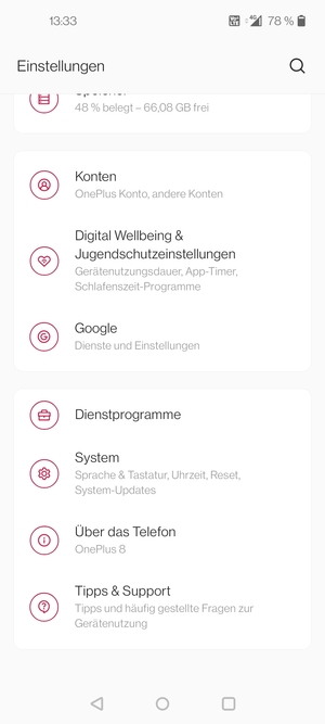 Scrollen Sie und wählen Sie Konten