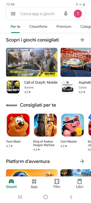 Seleziona la barra di ricerca