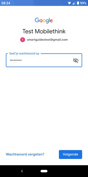 Voer uw wachtwoord in en selecteer Volgende