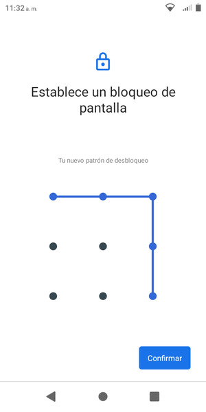 Dibuje de nuevo el patrón de desbloqueo y seleccione Confirmar