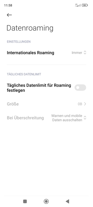 Wählen Sie Internationales Roaming