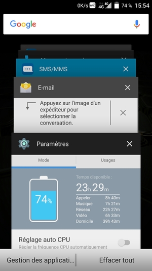 Sélectionnez l'icône X pour fermer toutes les applis en cours d'exécution