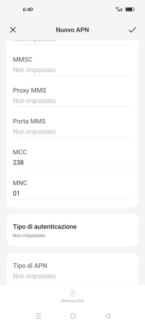 Scorri verso il basso e inserisci le informazioni di internet