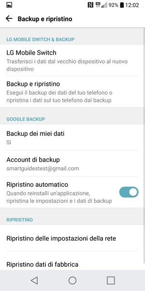 Seleziona Account di backup
