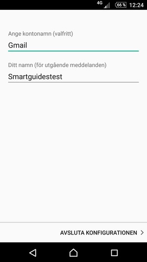 Ge ditt konto ett namn och ange ditt namn. Välj AVSLUTA KONFIGURATIONEN