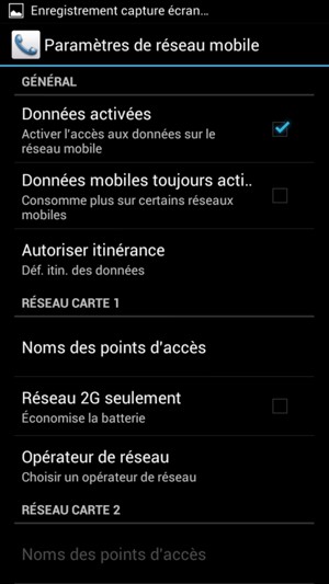 Décochez la case Réseau 2G seulement pour activer 3G