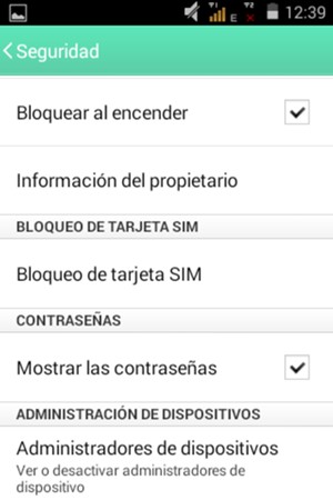 Para cambiar el PIN de la tarjeta SIM, vuelva al menú Seguridad y seleccione Bloqueo de tarjeta SIM