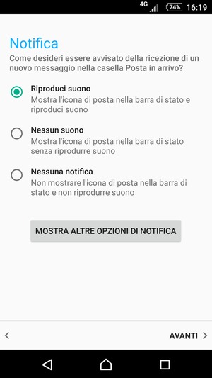 Seleziona la tua opzione preferita e poi AVANTI