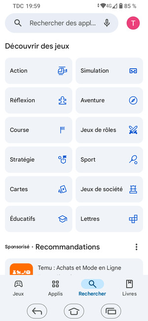 Sélectionnez la barre de Recherche