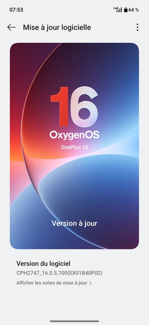 Si votre téléphone est à jour, vous verrez l'écran suivant