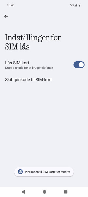 Din PIN-kode til SIM-kort er nu ændret