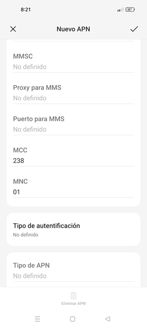 Desplácese hacia abajo e introduzca la información de Internet