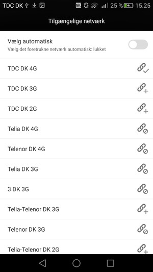 Vælg en netværksudbyder fra listen
