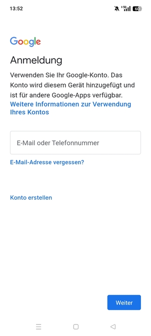 Geben Sie Ihre Gmail Adresse ein und wählen Sie Weiter