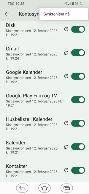 Velg Synkroniser nå