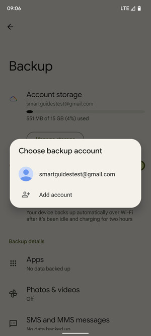 Select your backup account