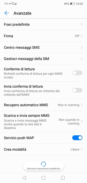 Seleziona Centro messaggi SMS