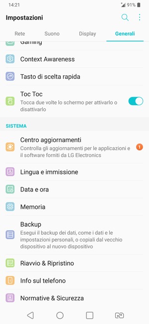 Scorri e seleziona Backup