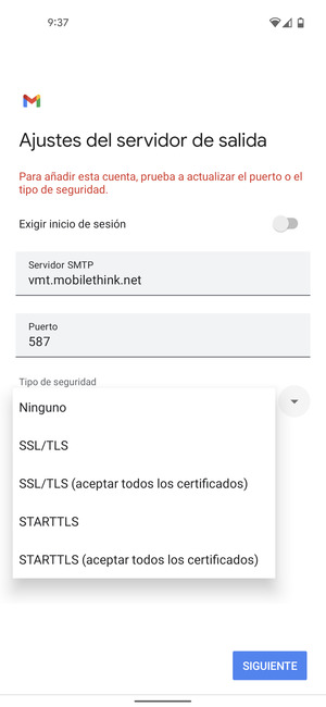 Seleccione Ninguno y SIGUIENTE