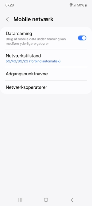 Slå Dataroaming til eller fra