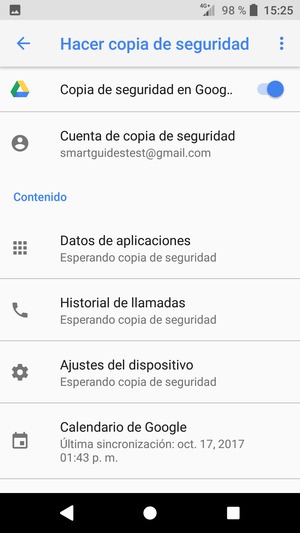 Seleccione Cuenta de copia de seguridad