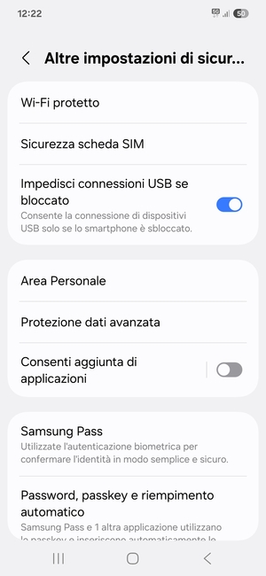 Seleziona Sicurezza scheda SIM