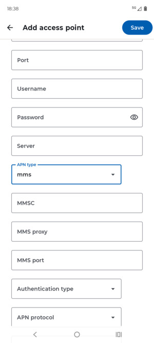 Scroll down and enter MMS information