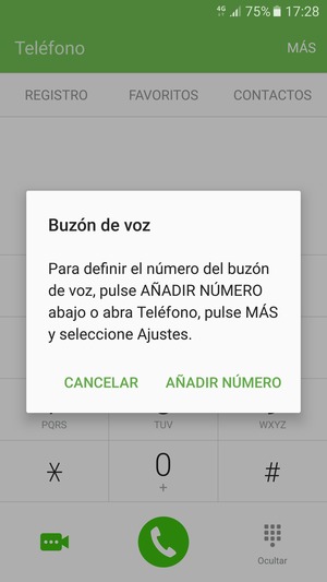 Si el correo de voz no está configurado, seleccione AÑADIR NÚMERO