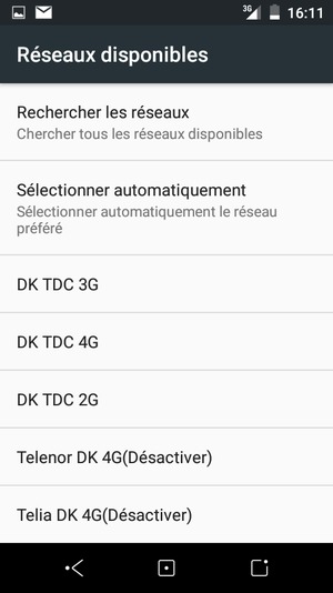 Sélectionnez un opérateur réseau dans la liste
