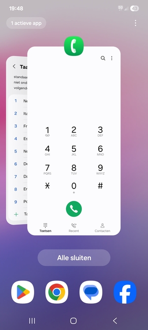 Selecteer Alle sluiten om alle actieve apps te sluiten