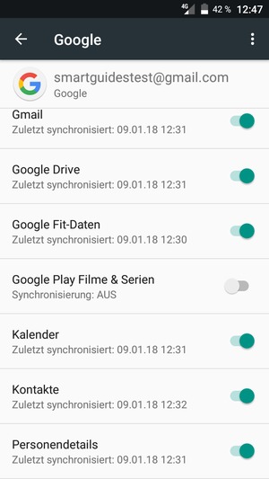 Stellen Sie sicher, dass Kontakte ausgewählt ist