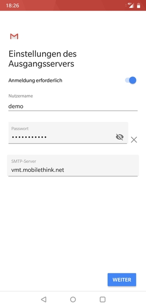 Geben Sie die Server-Adresse für ausgehende Post ein