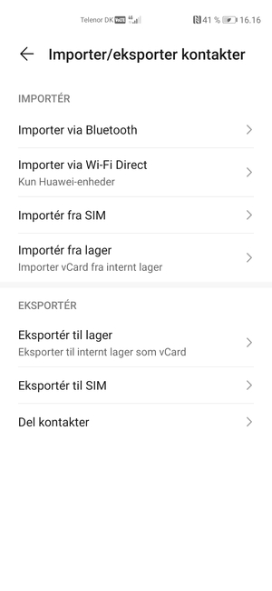Vælg Importér fra SIM