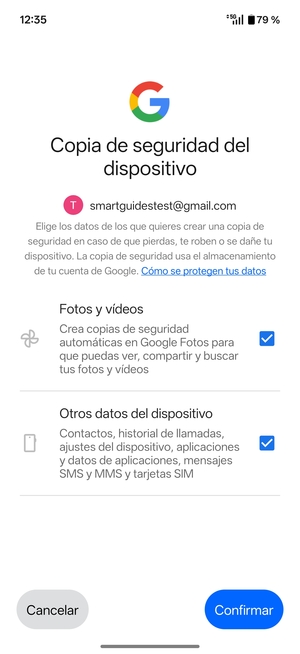 Seleccione la opciones deseada y seleccione Confirmar