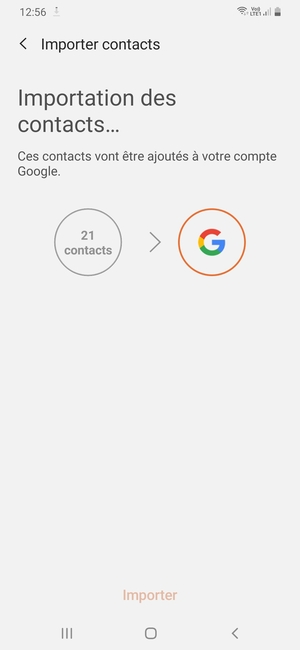 Vos contacts vont être enregistrés sur votre compte Google et dans votre téléphone lors de la prochaine synchronisation de Google.