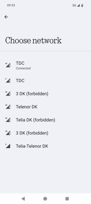 Select a network operator from the list