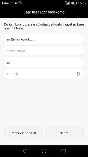 Skriv inn e-postadresse, brukernavn og passord. Velg Neste