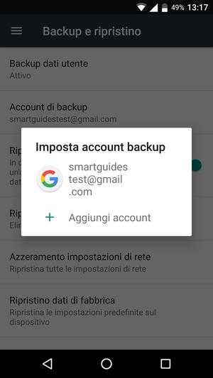Seleziona il tuo account di backup