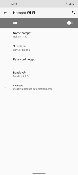 Seleziona Password hotspot