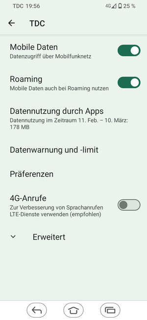 Schalten Sie Roaming an oder aus